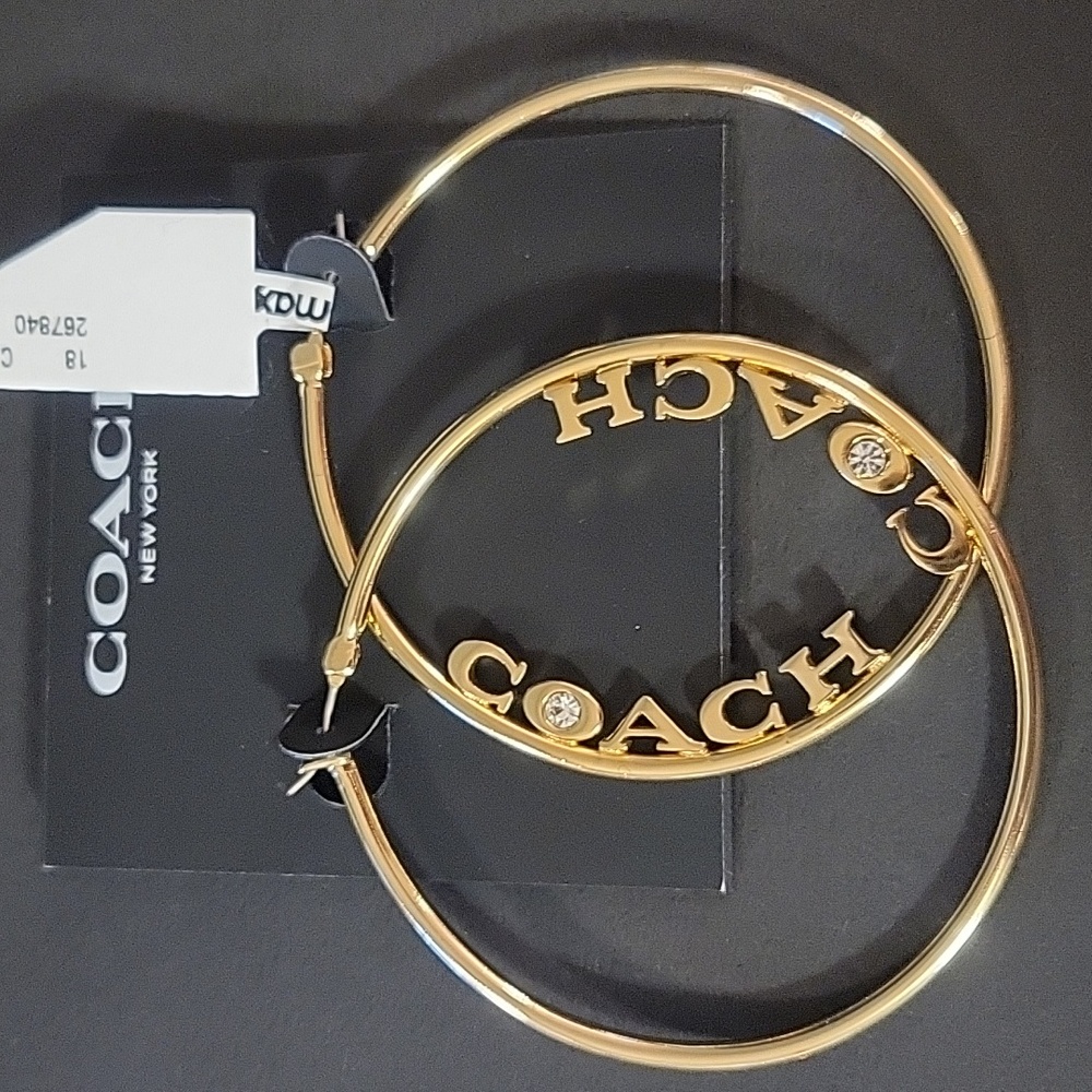 NWT Coach Large Gold Signature Hoop Earrings